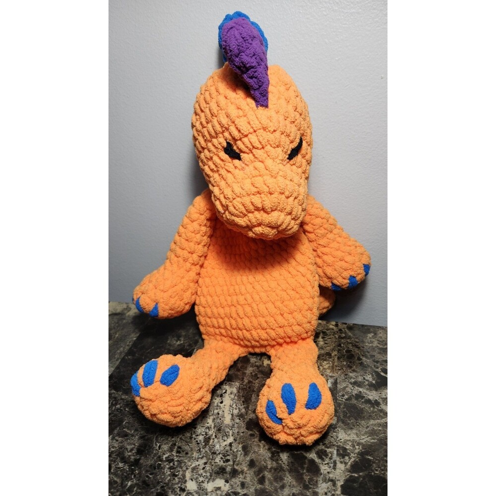 Handmade Crochet Orange Dinosaur Lovey Soft Stuffed Animal T Rex
